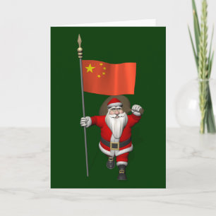Tarjeta Festiva Santa Claus Con Bandera De China