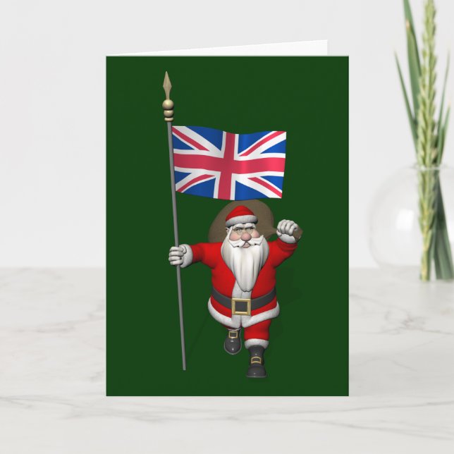 Tarjeta Festiva Santa Claus Con Bandera De La Unión Del Reino Unid (Anverso)