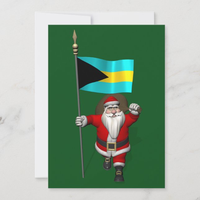 Tarjeta Festiva Santa Claus Con Bandera De Las Bahamas (Anverso)