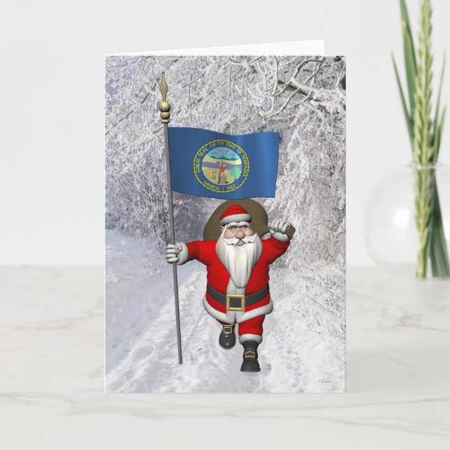 Tarjeta Festiva Santa Claus Con Bandera De Nebraska (Anverso)