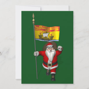Tarjeta Festiva Santa Claus Con Bandera De New Brunswick CDN