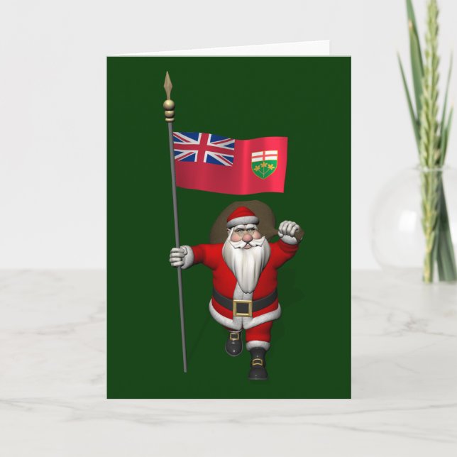 Tarjeta Festiva Santa Claus Con Bandera De Ontario CDN (Anverso)