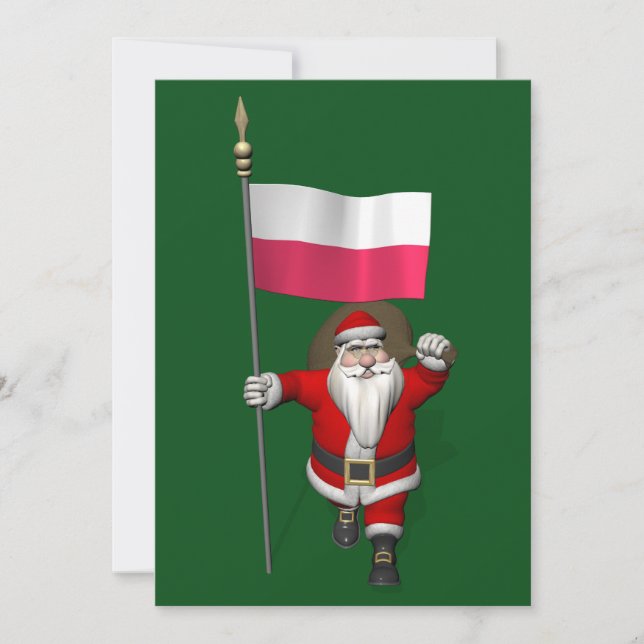 Tarjeta Festiva Santa Claus Con Bandera De Polonia (Anverso)
