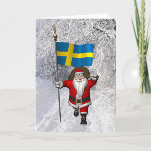 Tarjeta Festiva Santa Claus Con Bandera De Suecia