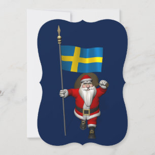 Tarjeta Festiva Santa Claus Con Bandera De Suecia
