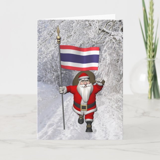 Tarjeta Festiva Santa Claus Con Bandera De Tailandia (Anverso)