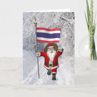 Tarjeta Festiva Santa Claus Con Bandera De Tailandia