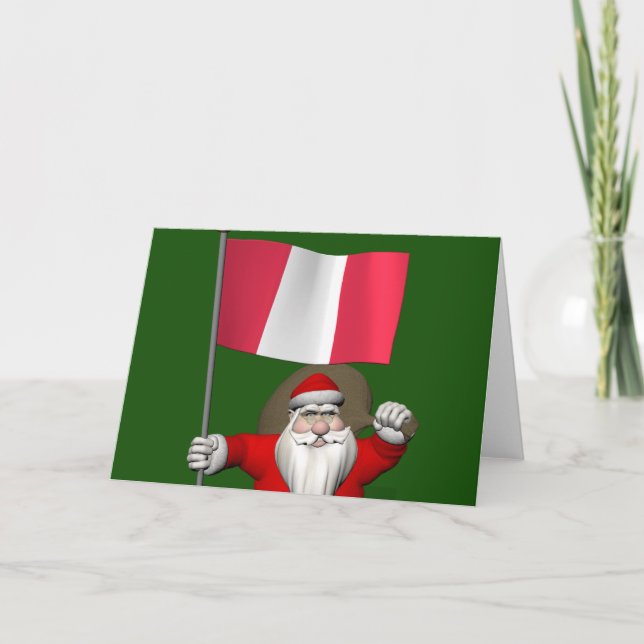 Tarjeta Festiva Santa Claus Con Bandera Del Perú (Anverso)