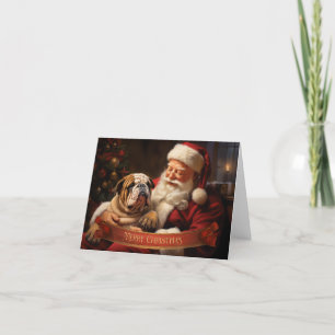 Tarjeta Festiva Santa Claus con Bulldog inglés