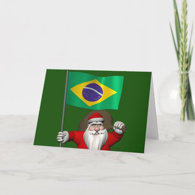 Tarjeta Festiva Santa Claus Con El Destino De Brasil (Anverso)