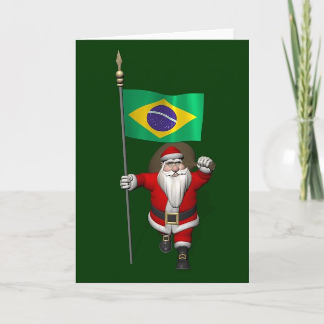 Tarjeta Festiva Santa Claus Con El Destino De Brasil (Anverso)