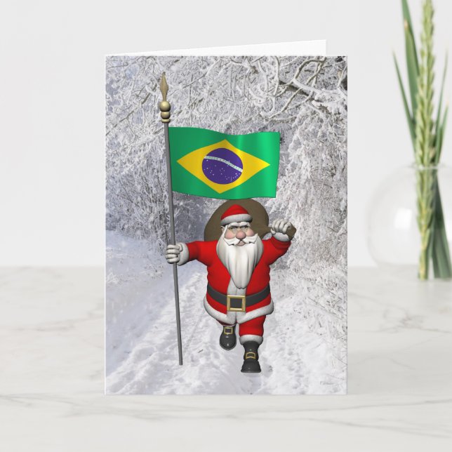 Tarjeta Festiva Santa Claus Con El Destino De Brasil (Anverso)