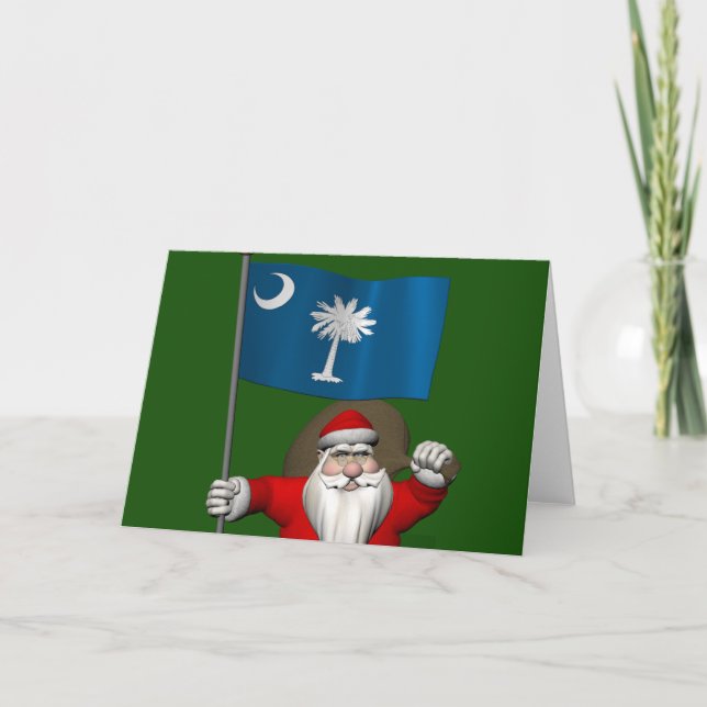 Tarjeta Festiva Santa Claus Con El Destino De Carolina Del Sur (Anverso)