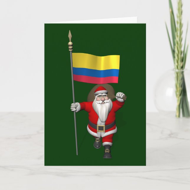 Tarjeta Festiva Santa Claus Con El Destino De Colombia (Anverso)