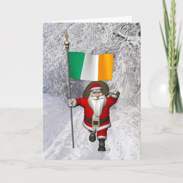 Tarjeta Festiva Santa Claus Con El Destino De Irlanda (Anverso)