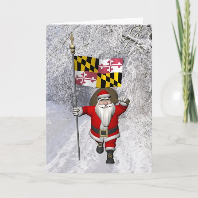 Tarjeta Festiva Santa Claus Con El Destino De Maryland (Anverso)