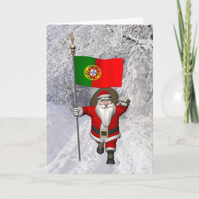 Tarjeta Festiva Santa Claus Con El Destino De Portugal (Anverso)