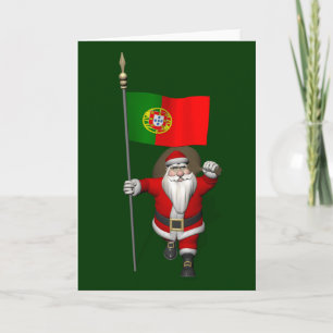 Tarjeta Festiva Santa Claus Con El Destino De Portugal