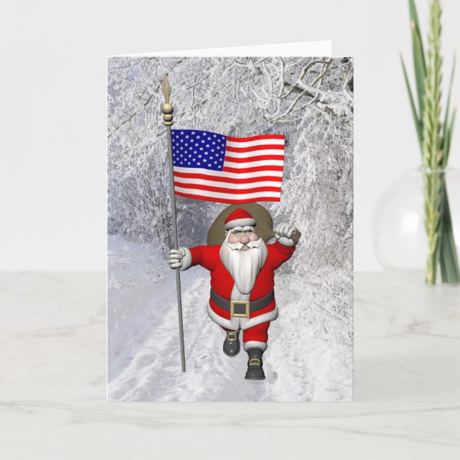 Tarjeta Festiva Santa Claus Con El Diseño De Los EEUU (Anverso)