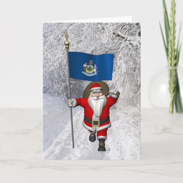 Tarjeta Festiva Santa Claus Con El Diseño De Maine (Anverso)