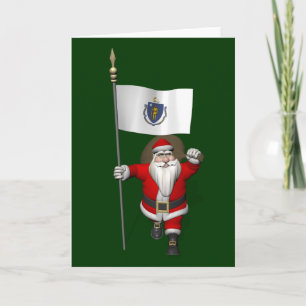 Tarjeta Festiva Santa Claus Con El Diseño De Massachusetts