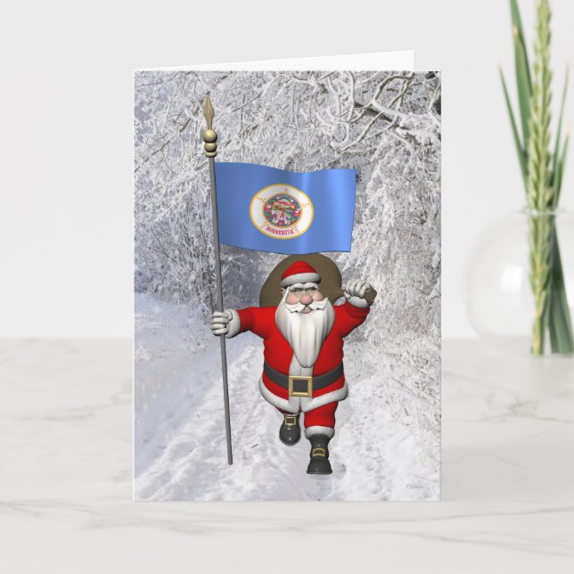 Tarjeta Festiva Santa Claus Con El Diseño De Minnesota (Anverso)