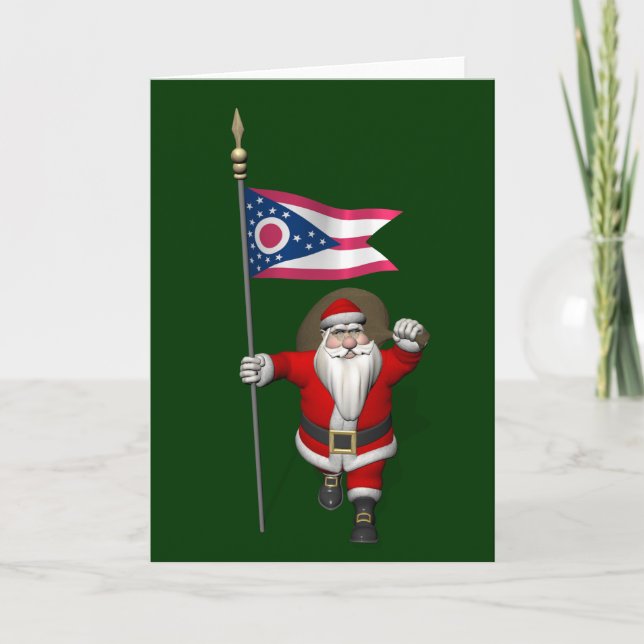 Tarjeta Festiva Santa Claus Con El Diseño De Ohio (Anverso)