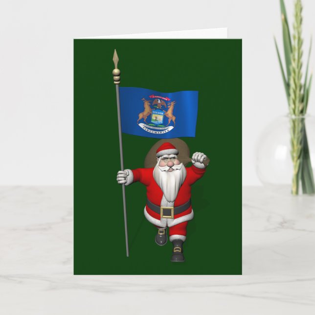 Tarjeta Festiva Santa Claus Con El Fin De Michigan (Anverso)
