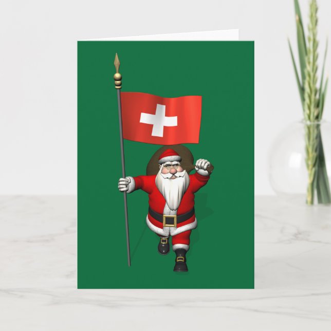 Tarjeta Festiva Santa Claus Con El Fin De Suiza (Anverso)
