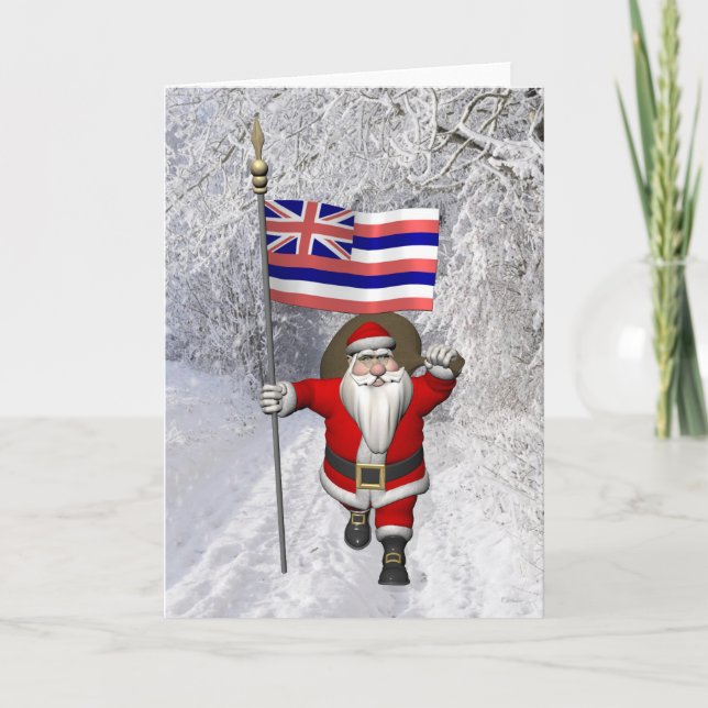 Tarjeta Festiva Santa Claus Con El Firme De Hawaii (Anverso)