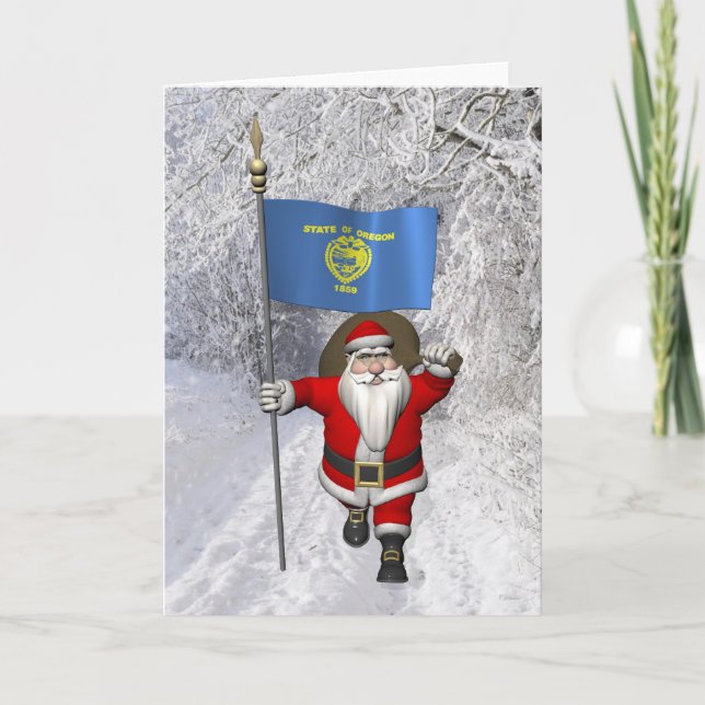 Tarjeta Festiva Santa Claus Con El Firme De Oregón (Anverso)