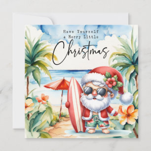 Tarjeta Festiva Santa Claus con el Surf Board de los Navidades de 