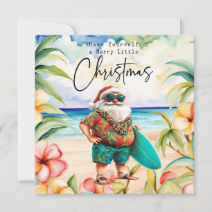 Tarjeta Festiva Santa Claus con el Surf Board de los Navidades de