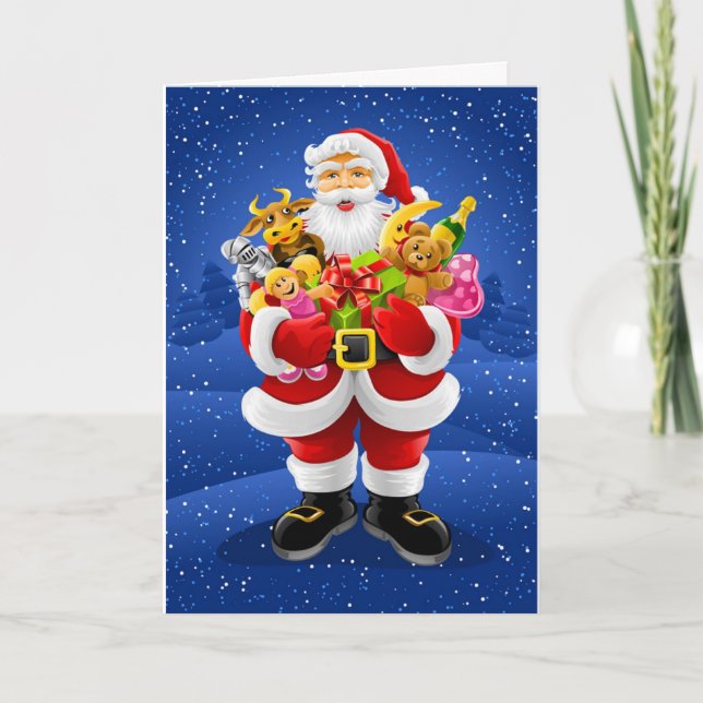 Tarjeta Festiva Santa Claus con juguetes (Anverso)
