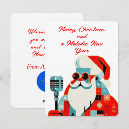 Tarjeta Festiva Santa Claus con micrófono en la mano