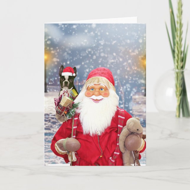 Tarjeta Festiva Santa Claus con Navidades regalos Perro Terrier de (Anverso)