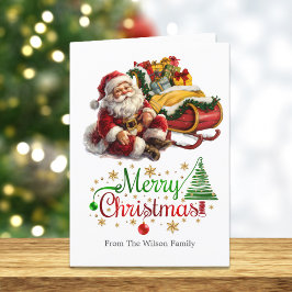 Tarjeta Festiva Santa Claus con Sleigh lleno de Navidades de regal