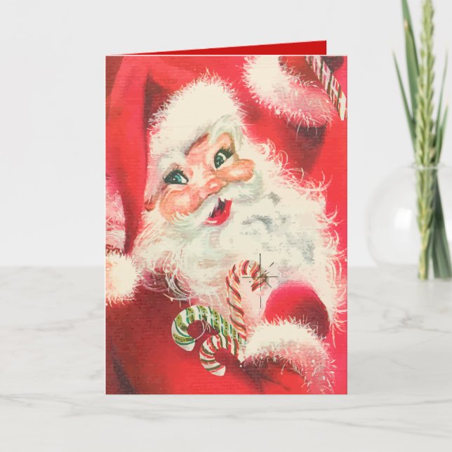 Tarjeta Festiva Santa Claus de época con Navidades de dulces azuca (Anverso)