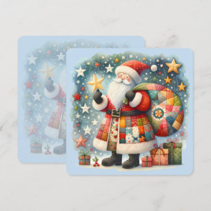 Tarjeta Festiva Santa Claus de Patchwork Acolchado con Estrellas d