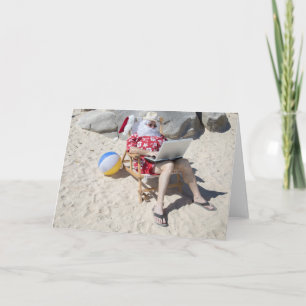 Tarjeta Festiva Santa Claus de vacaciones en la playa