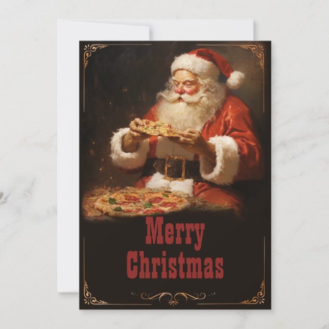 Tarjeta Festiva Santa Claus Eating Pizza (Anverso)