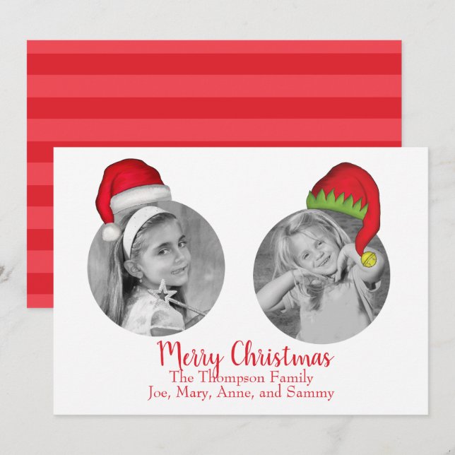 Tarjeta Festiva Santa Claus Elf Whimsical Jolly Fun Multi Photo (Anverso / Reverso)