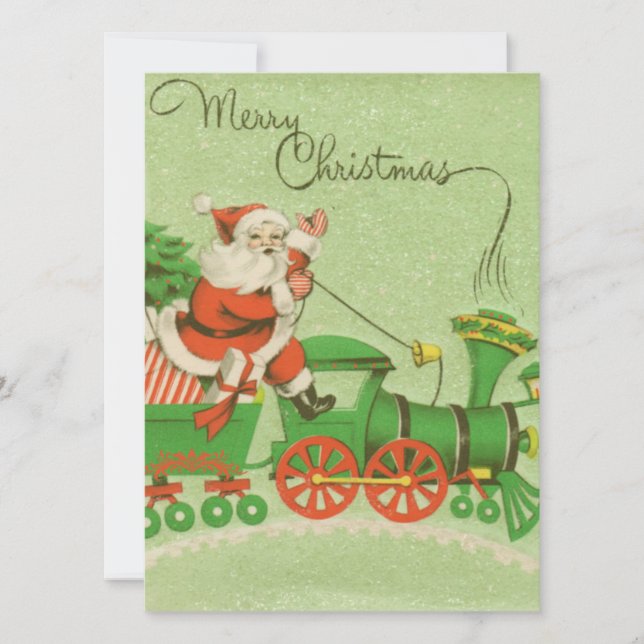 Tarjeta Festiva Santa Claus En El Tren De Los Navidades Retro Vint (Anverso)