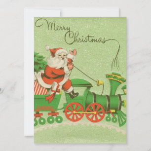 Tarjeta Festiva Santa Claus En El Tren De Los Navidades Retro Vint