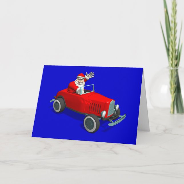 Tarjeta Festiva Santa Claus En Hot Rod (Anverso)