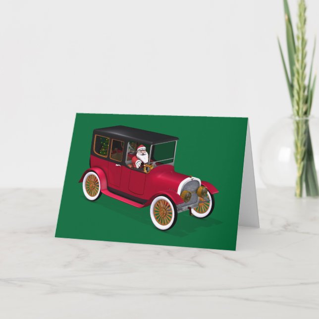 Tarjeta Festiva Santa Claus En Hot Rod (Anverso)