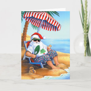 Tarjeta Festiva Santa Claus en la playa