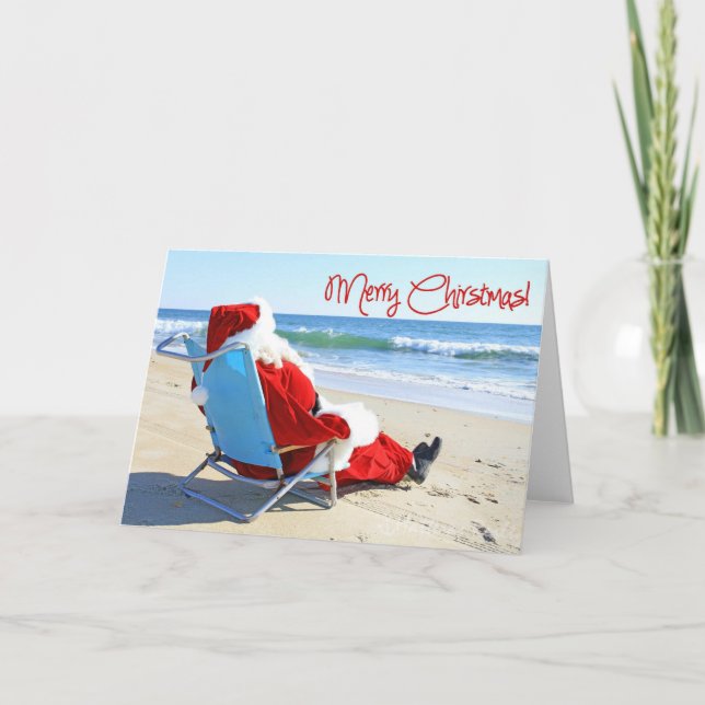Tarjeta Festiva Santa Claus en la playa (Anverso)