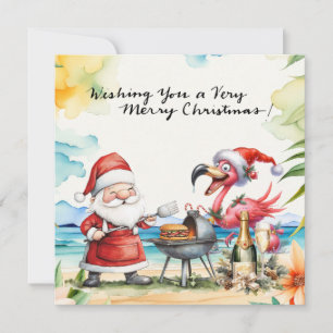 Tarjeta Festiva SANTA CLAUS en la playa de Hawaii para Navidades