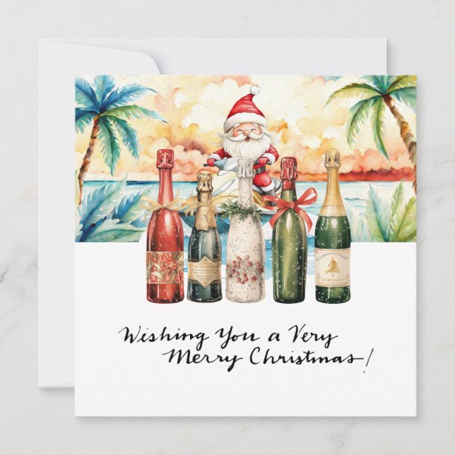 Tarjeta Festiva SANTA CLAUS en la playa de Hawaii para Navidades (Anverso)